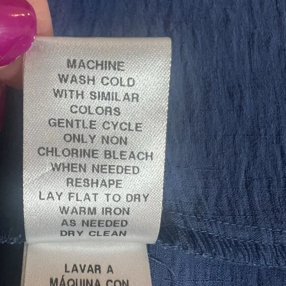 Maggy London Shirtdress 12 Blue Ruffle Sleeve Scoop Neck Tiered Pockets Buttons - Picture 10 of 10